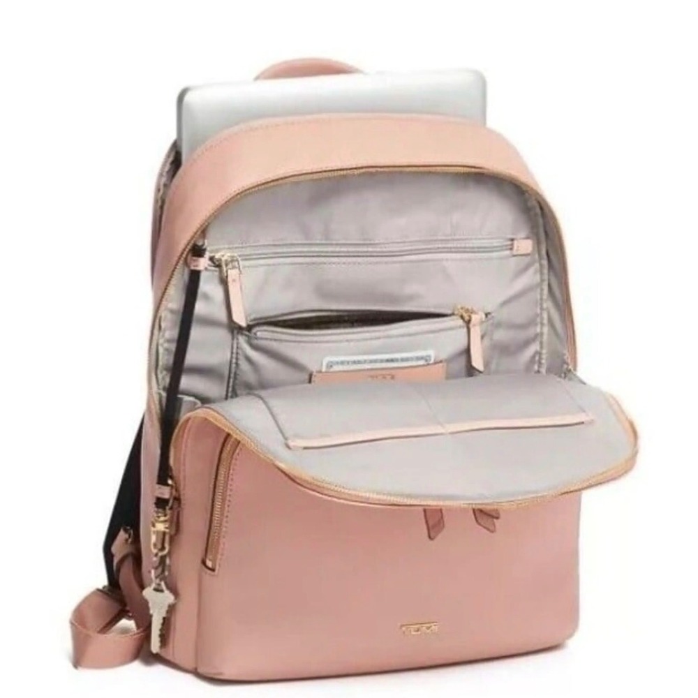 Tumi Stanton Hettie Pebbled Leather Backpack Pink Gold Hardware Laptop Bag